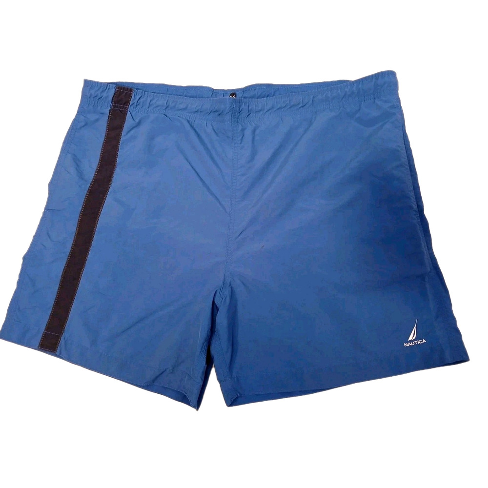 Vintage Nautica Nylon Swim Shorts Mens Sz L Blue Tropical Beach Surf‎ Caribbean